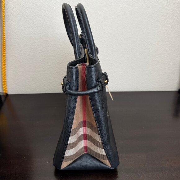 Burberry Banner House Check Derby Leather Medium Tote w/ Strap Authentic - Black - Picture 6 of 16